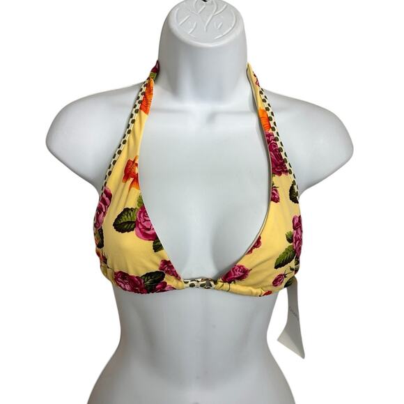 OndadeMar Triangle Bikini Top Sz 12 Rose Polka Dot Swimwear Adjustable Ties New - Picture 3 of 9